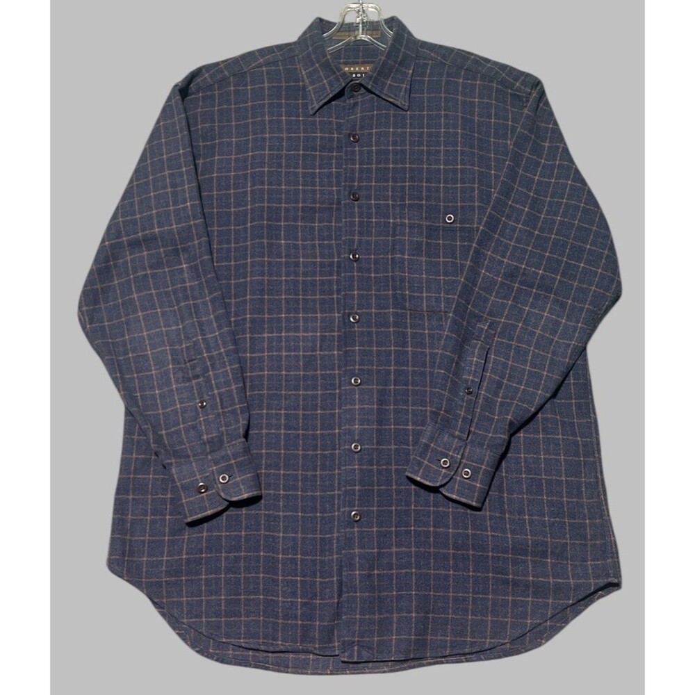 Robert Talbott Mens Medium Blue Plaid Button Down Shirt Long Sleeve Classic Fit